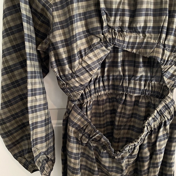 NWT H&M model-blend dress khaki green plaid - Picture 12 of 16